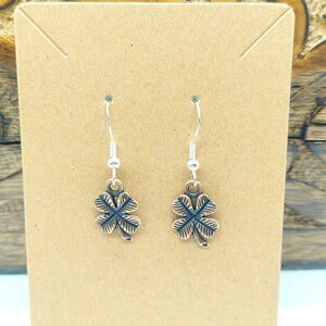 St Patrick's Day Earrings Four Leaf Clover Antiqued Copper